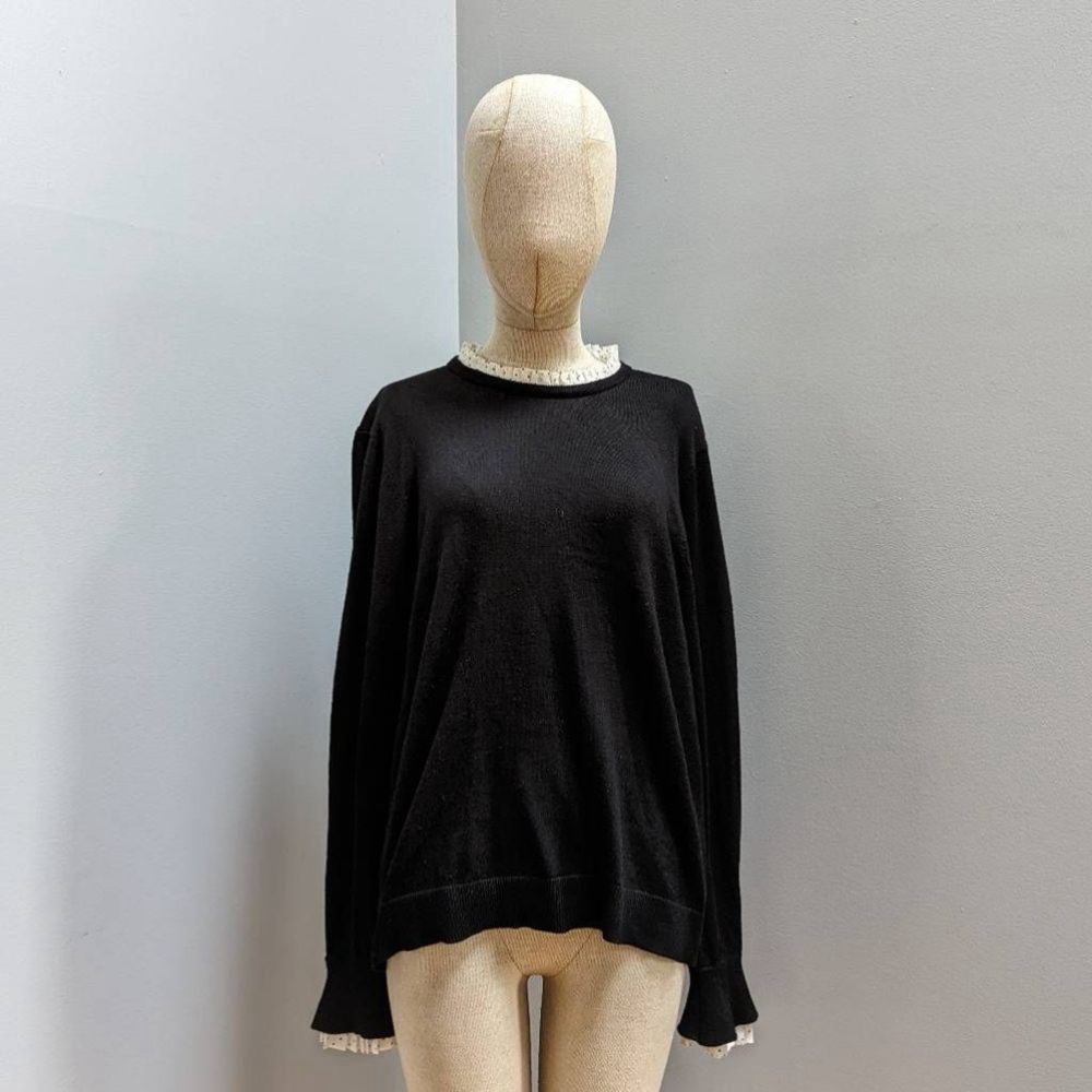 Marled Black Polka Dot Ruffle Trim Sweater